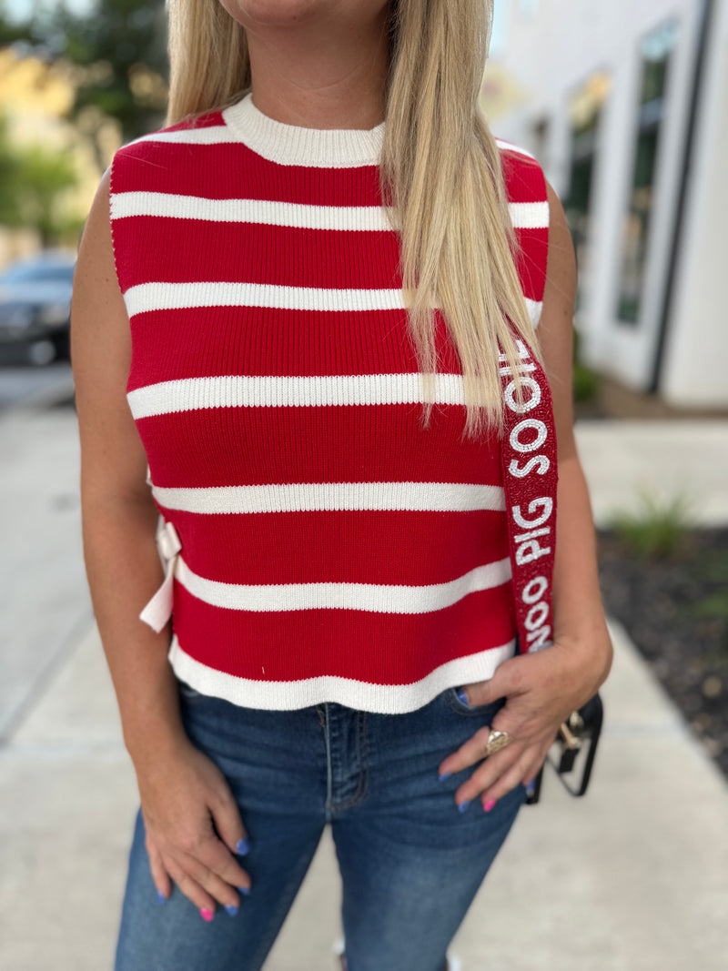 Red Striped Vest with Bows-Zenana