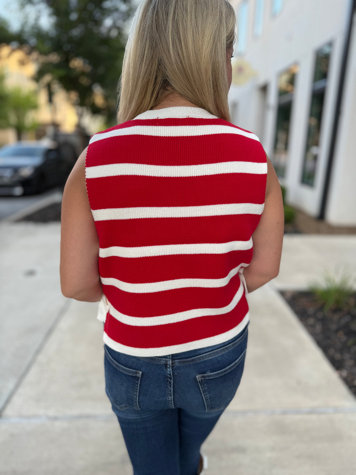 Red Striped Vest with Bows-Zenana