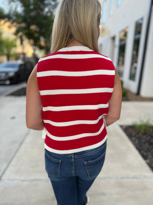 Red Striped Vest with Bows-Zenana