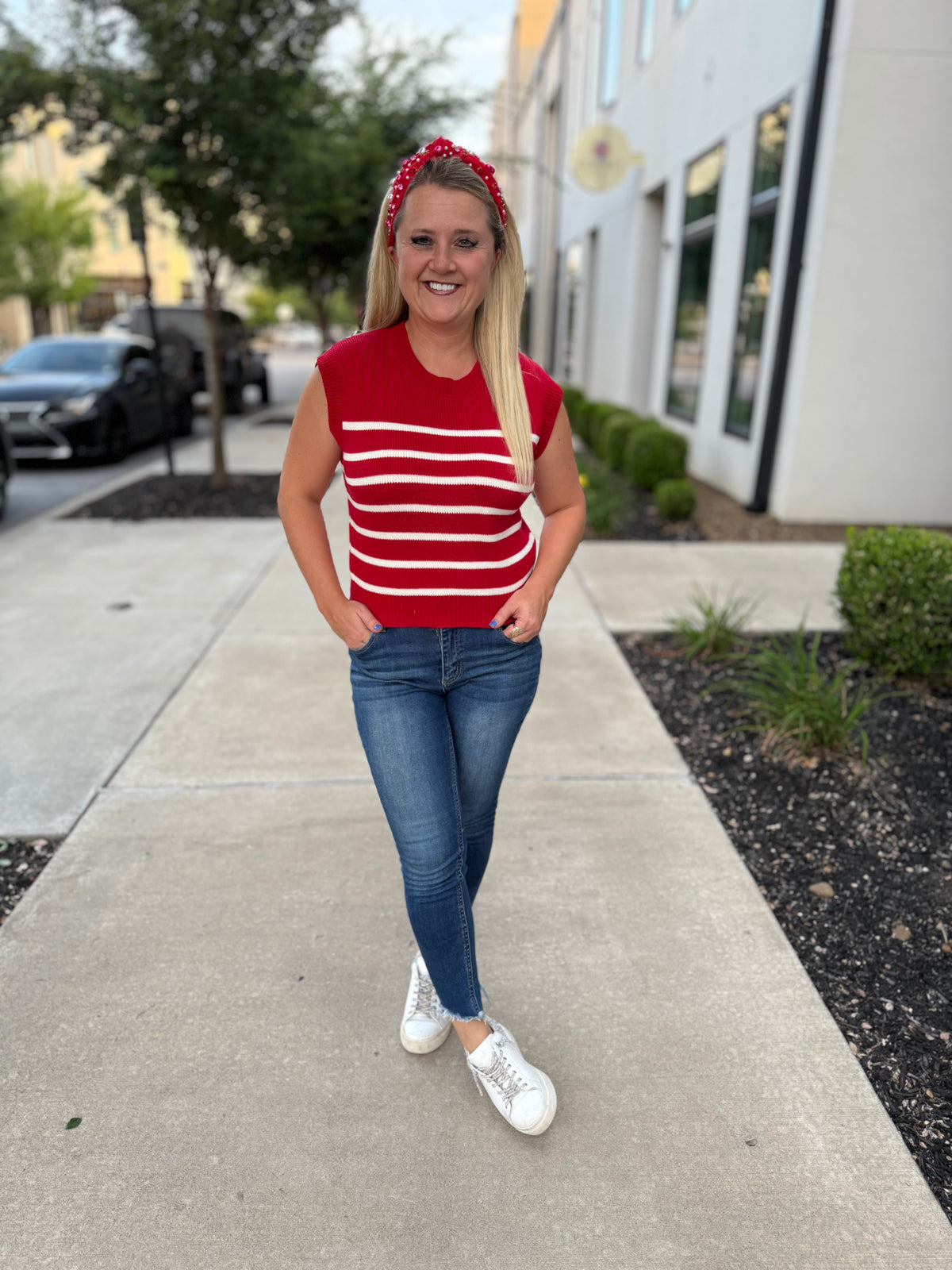 She & Sky Red Sweater Vest