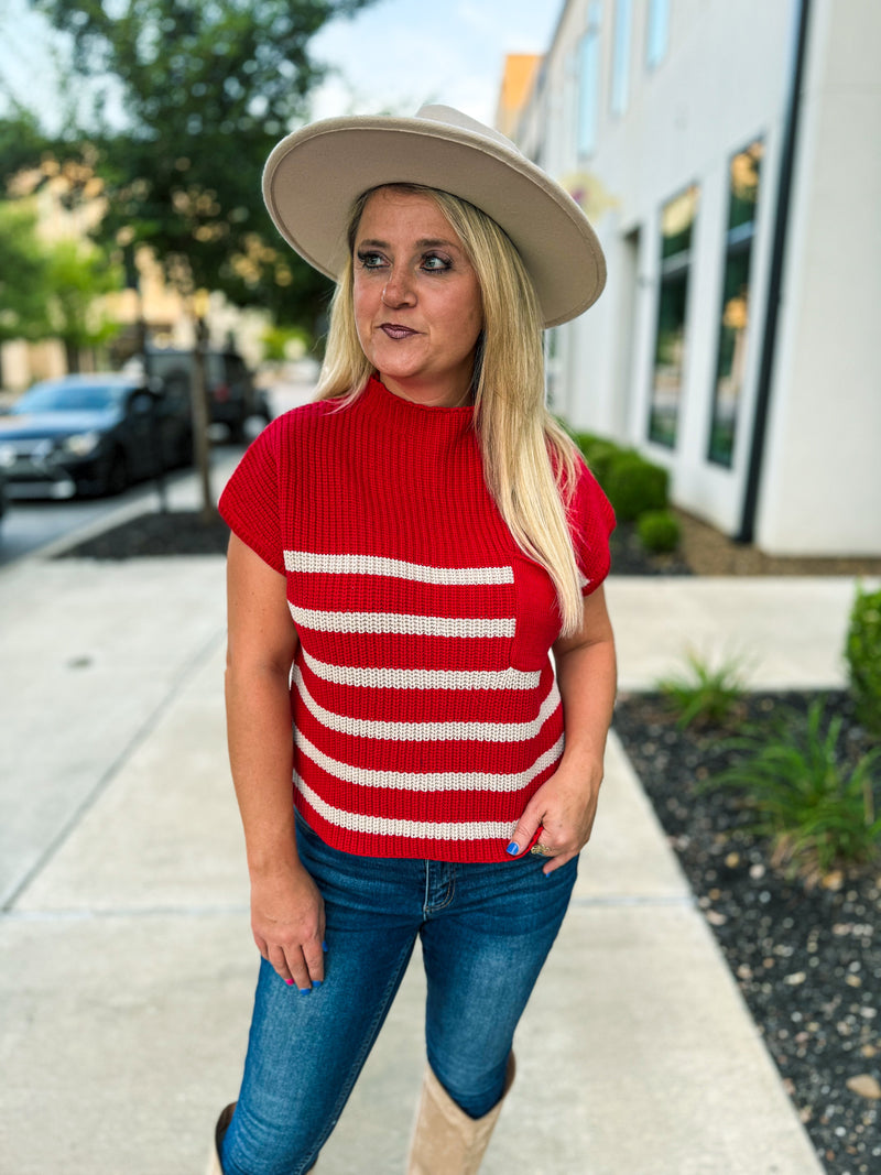 Red Striped Sweater with Pocket-Zenana