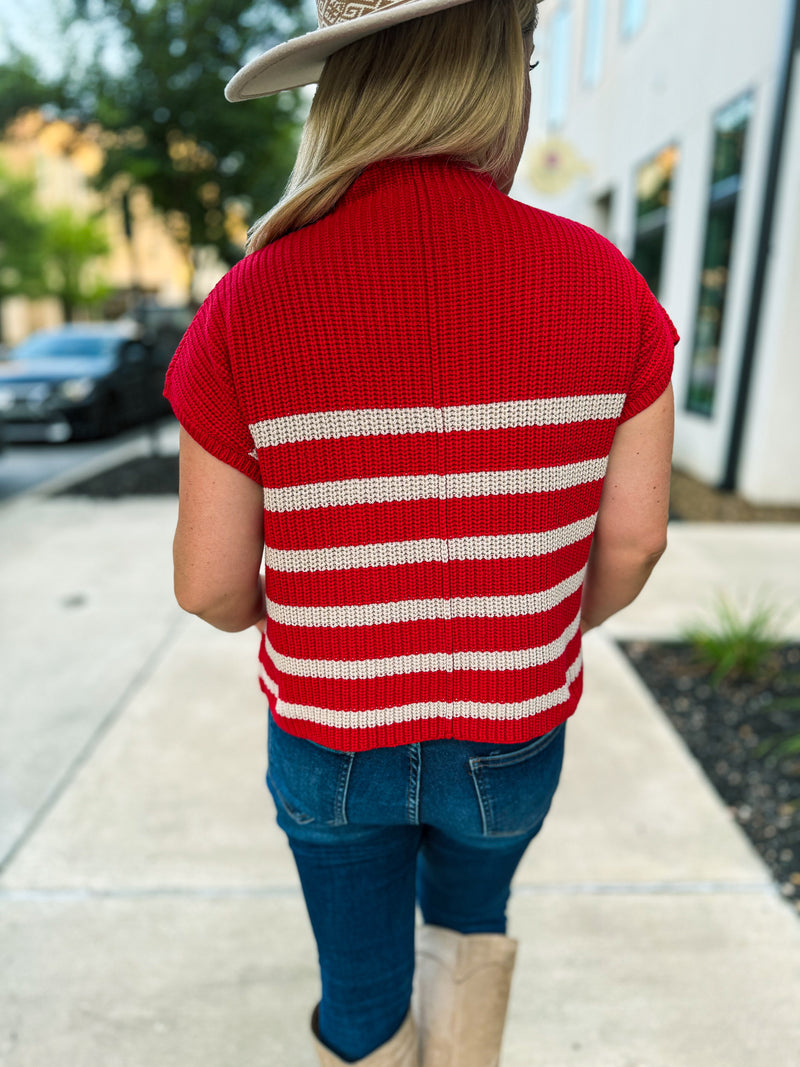 Red Striped Sweater with Pocket-Zenana