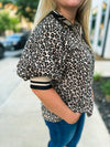 Leopard Print Puff Sleeve Zip Top