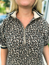 Leopard Print Puff Sleeve Zip Top