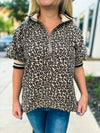 Leopard Print Puff Sleeve Zip Top