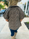 Leopard Print Puff Sleeve Zip Top