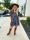 Navy Garden Ruffle Hem Dress