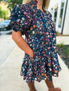 Navy Garden Ruffle Hem Dress