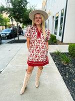 Rust Floral Puff Sleeve Dress
