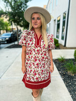 Rust Floral Puff Sleeve Dress