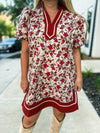 Rust Floral Puff Sleeve Dress