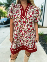 Rust Floral Puff Sleeve Dress
