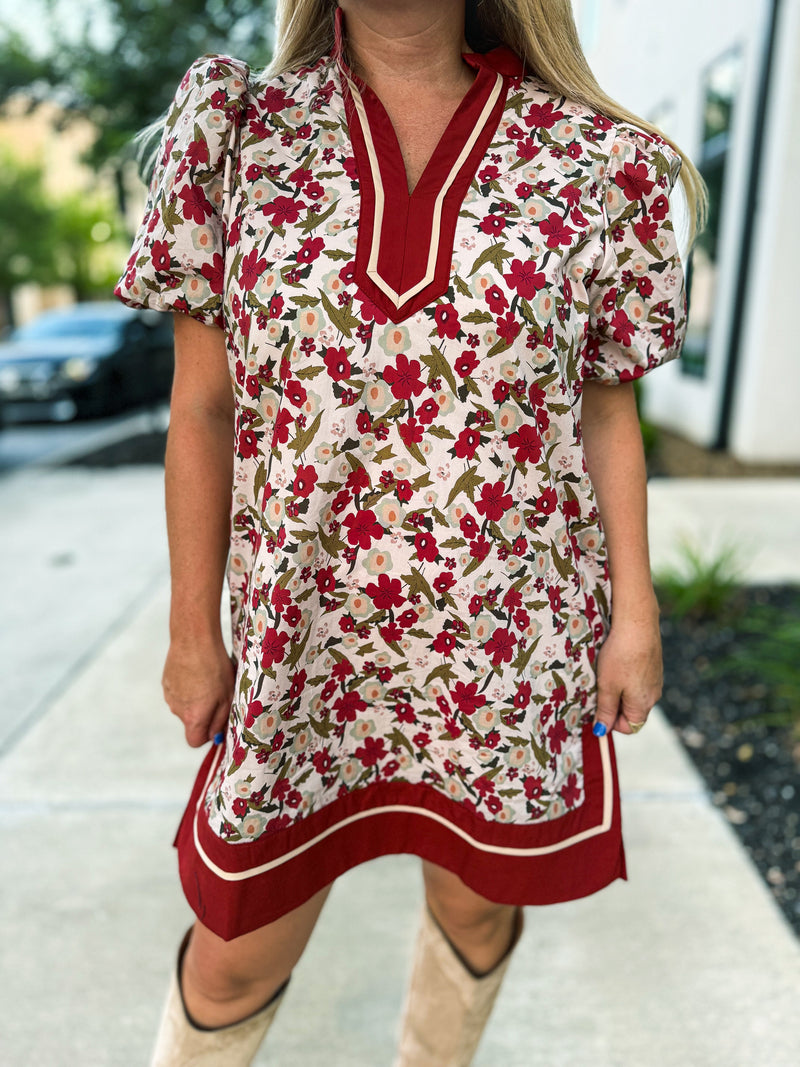 Rust Floral Puff Sleeve Dress