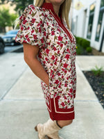 Rust Floral Puff Sleeve Dress