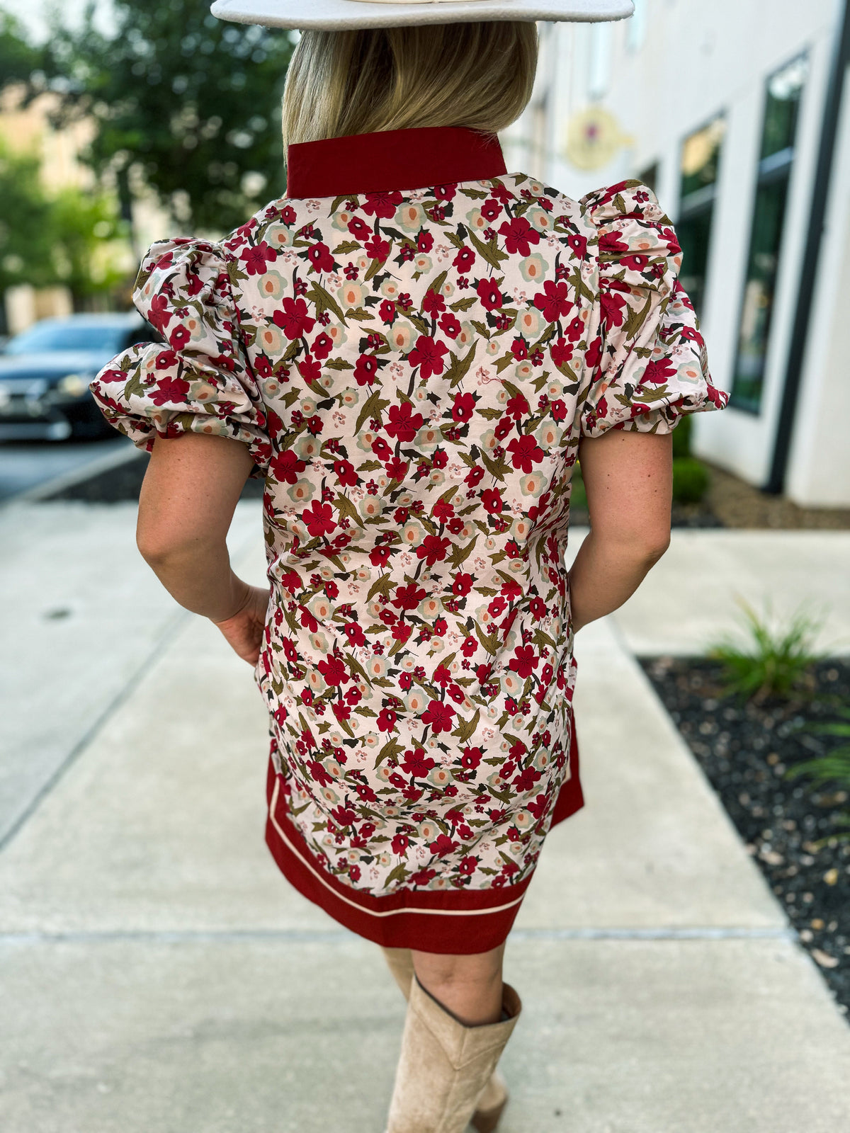 Rust Floral Puff Sleeve Dress