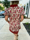 Rust Floral Puff Sleeve Dress