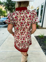 Rust Floral Puff Sleeve Dress
