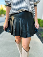 Black Pleated Leather Skort