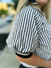 Black & Creme Striped Puff-Sleeve Blouse