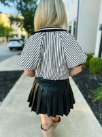 Black & Creme Striped Puff-Sleeve Blouse
