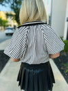 Black & Creme Striped Puff-Sleeve Blouse