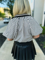 Black & Creme Striped Puff-Sleeve Blouse