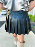 Black Pleated Leather Skort