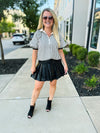 Black & Creme Striped Puff-Sleeve Blouse