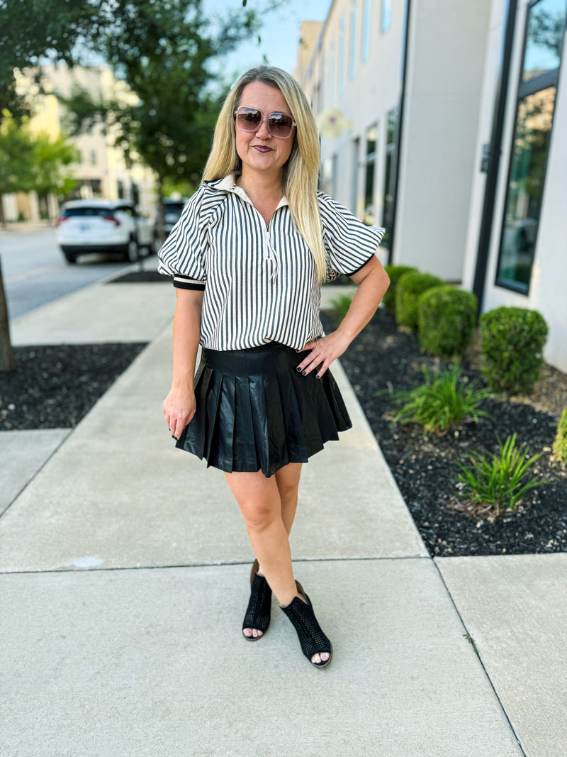 Black Pleated Leather Skort