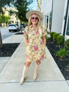 Creme Floral Puff-Sleeve Dress