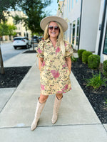 Creme Floral Puff-Sleeve Dress