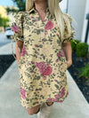 Creme Floral Puff-Sleeve Dress