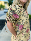 Creme Floral Puff-Sleeve Dress