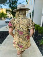 Creme Floral Puff-Sleeve Dress