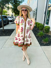 Creme Floral Print Dress with Waist Tie