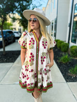 Creme Floral Print Dress with Waist Tie
