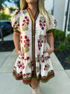 Creme Floral Print Dress with Waist Tie