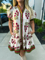 Creme Floral Print Dress with Waist Tie