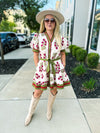 Creme Floral Print Dress with Waist Tie