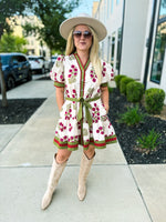 Creme Floral Print Dress with Waist Tie