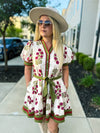 Creme Floral Print Dress with Waist Tie