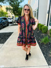 Black Floral Print Dress with Waist Tie