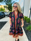 Black Floral Print Dress with Waist Tie