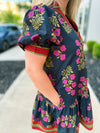 Black Floral Print Dress with Waist Tie