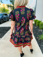 Black Floral Print Dress with Waist Tie