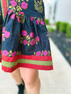 Black Floral Print Dress with Waist Tie