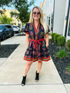 Black Floral Print Dress with Waist Tie