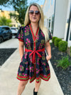 Black Floral Print Dress with Waist Tie