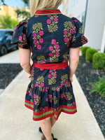 Black Floral Print Dress with Waist Tie