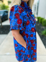 Blue Floral Pintuck Mini Dress